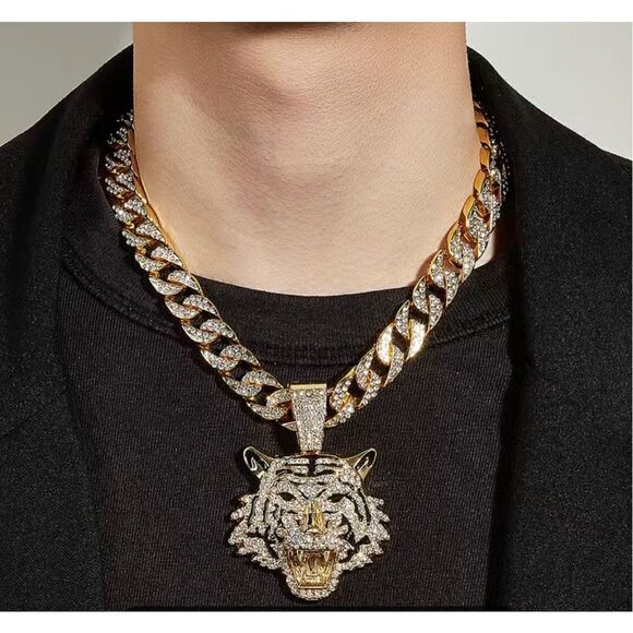 Tiger Head Pendant + Cuban Chain - Picture 5 of 6
